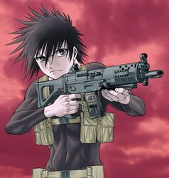  1boy assault_rifle commentary_request dance_in_the_vampire_bund gun kaburagi_akira lowres male_focus photoshop_(medium) rifle sig_sauer sig_sg552 solo tamaki_nozomu weapon 