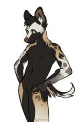  african_wild_dog anthro biped boypretties canid canine fur hi_res male mammal solo spots 