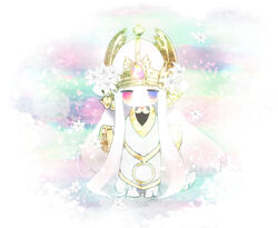  :&lt; blush brown_dress chibi closed_mouth commentary_request crown dress female flower full_body gem golden_wings heterochromia jakushou_archer layered_dress long_hair looking_at_viewer pope_(ragnarok_online) purple_eyes ragnarok_online red_eyes solo very_long_hair white_dress white_flower white_hair 