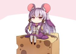  animal_ear_fluff animal_ears blush cheese chibi choker closed_mouth commentary_request dress female fire_emblem fire_emblem:_three_houses food full_body grey_hair grey_thighhighs long_hair long_sleeves looking_at_viewer lysithea_von_ordelia mini_person minigirl mouse_ears mouse_girl mouse_tail purple_choker purple_dress red_eyes se-u-ra sitting smile solo tail tassel thighhighs two-tone_background veil very_long_hair 