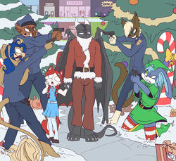  alien anthro christmas dragon female fuf garret_mvahd_(oc) group gun hi_res holidays hybrid lagomorph male mammal mythological_creature mythological_scalie mythology police ranged_weapon scalie silly suid suina sus_(pig) tail weapon wild_boar young young_anthro 