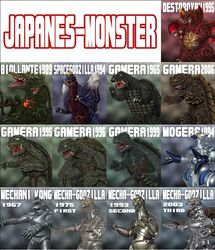  biollante clone daikaiju destoroyah gamera gamera_(series) godzilla_(series) incarnations kaiju kaijuu kiryu mechagodzilla mechani-kong mogera_(toho) moguera multiple_persona toho_(film_company) 