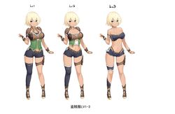  alternate_costume armor belt blonde_hair blue_eyes boots bra breasts choker commentary_request corset dark_skin eve_rukia female fingerless_gloves full_body gloves hair_between_eyes highleg highleg_panties highres medium_breasts multiple_views navel panties sayika short_hair shorts shoulder_armor single_thighhigh smile story_of_eve thigh_strap thighhighs underwear 