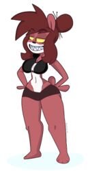  ailurid bear better_version_at_source bottomwear carnivia_ribeye clothing female giant_panda hair hair_bun hoodie_vest mammal monamania red_panda sharp_teeth shorts solo spandex spandex_shorts teeth thick_thighs tight_bottomwear tight_clothing tight_shorts 