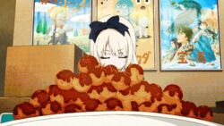  2boys animated animated black_hair blonde_hair female food glasses gothic_lolita hairband lolita_fashion long_hair multiple_boys ogasawara_rinko plate shirobako takanashi_tarou takoyaki 