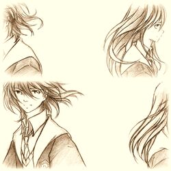  1boy absurdres anh1311 commentary_request female graphite_(medium) harry_potter_(series) harry_potter_and_the_deathly_hallows highres lily_evans long_hair monochrome severus_snape traditional_media wind wizarding_world 