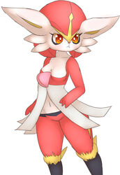  :&lt; anthro bunnag cinderace digital_media_(artwork) female fur gardevoir generation_3_pokemon generation_8_pokemon hybrid navel nintendo pokemon pokemon_(species) red_body red_fur shaded simple_background solo standing white_background white_body white_fur 