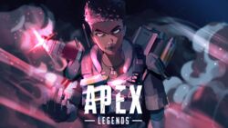  absurdres apex_legends armor bangalore_(apex_legends) brown_eyes brown_hair copyright_name curly_hair dark-skinned_female dark_skin explosive female flare grenade head_tilt highres logo reborns short_hair smoke solo upper_body v-shaped_eyebrows 