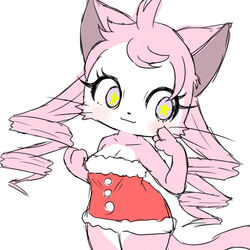  1:1 anthro blush breasts bunnag cat_busters christmas cleavage clothed clothing digital_media_(artwork) domestic_cat eyelashes felid feline felis female fur hair holidays mammal pink_body pink_fur pink_hair skimpy solo star_pupils whiskers 