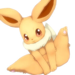  1:1 ambiguous_gender bunnag digital_media_(artwork) eevee feral generation_1_pokemon hi_res legs_up looking_at_viewer neck_tuft nintendo pawpads paws pokemon pokemon_(species) shaded simple_background sitting smile solo spread_legs spreading tuft white_background 