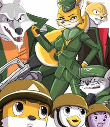  anatid anseriform anthro armor avian big_breasts biped bird breasts canid canine canis cleavage clothed clothing duck evil_grin eyewear fangs female fluffy fluffy_tail fox frown fur furrowed_brow geumsaegi glasses goseumdochi grey_eyes group gun half-closed_eyes headgear helmet hi_res looking_at_viewer lt._fox_vixen male mammal military_uniform mulmangcho mulori murid murine mustelid musteline narrowed_eyes north_korea open_mouth ranged_weapon rat rodent sciurid sek_studio seungnyangi simple_background smile squirrel_and_hedgehog tail teeth tree_squirrel true_musteline undochi uniform weapon weasel white_background white_body white_fur wolf 젤리줍는_자크 