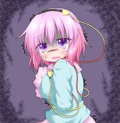  commentary_request female hairband heart komeiji_satori looking_at_viewer oden_(th-inaba) open_mouth pink_hair purple_eyes short_hair solo third_eye touhou 