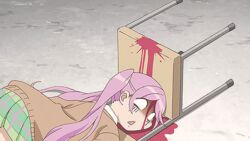  2girls animated animated blood blood_on_face kasugano_urara_(sabagebu!) long_hair multiple_girls ootori_miou pink_hair purple_hair sabagebu! school_uniform twintails 