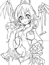  bad_id bad_twitter_id blush cq_tenshi_hamuel female greyscale highres mahou_shoujo_ikusei_keikaku mahou_shoujo_ikusei_keikaku_aces mahou_shoujo_ikusei_keikaku_queens micro_(micronm) midriff monochrome navel smile solo twintails wings 