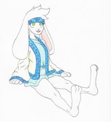  absurd_res accessory ainu_clothing anthro belt big_breasts big_ears big_feet breasts buckteeth clothing efradraws feet female floppy_ears fur hair headband hi_res isepo_(efradraws) lagomorph leporid mammal painting_(artwork) rabbit simple_background solo teeth thick_thighs traditional_media_(artwork) watercolor_(artwork) white_background white_body white_fur white_hair 