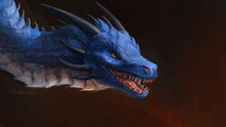  16:9 2020 akineza blue_body blue_scales digital_media_(artwork) dragon feral headshot_portrait horn male mythological_creature mythological_scalie mythology open_mouth portrait scales scalie smile solo teeth tongue widescreen 