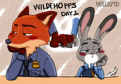  acornshield alcram angry anthro blush canid canine disney female fox judy_hopps lagomorph leporid love male mammal nick_wilde rabbit red_fox true_fox voluxpto zootopia 