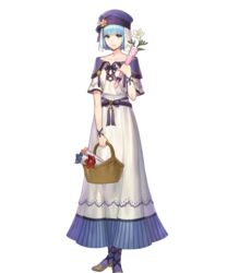  basket belt blue_eyes blue_hair bouquet bow bowtie breasts closed_mouth collarbone dress female fire_emblem fire_emblem_echoes:_shadows_of_valentia fire_emblem_heroes flower full_body hakou_(barasensou) highres holding layered_dress lips long_dress looking_at_viewer medium_breasts official_art purple_legwear shoes short_hair short_sleeves silque_(fire_emblem) silque_(valentine)_(fire_emblem) smile solo standing striped transparent_background vertical_stripes 