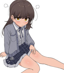  black_hair blush female frills han_nuri highres korean_commentary long_hair mole mole_under_eye nakta original simple_background sitting skirt solo white_background yellow_eyes you&#039;re_under_my_skin! 