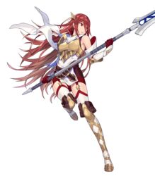  armor bare_shoulders belt boots breastplate cordelia_(fire_emblem) cordelia_(resplendent)_(fire_emblem) dress female fire_emblem fire_emblem_awakening fire_emblem_heroes full_body garter_straps gloves hair_ornament highres holding holding_weapon leg_up looking_away noy official_art parted_lips polearm red_eyes red_hair scarf short_dress shoulder_armor solo spear thigh_boots thighhighs transparent_background weapon white_scarf white_thighhighs zettai_ryouiki 