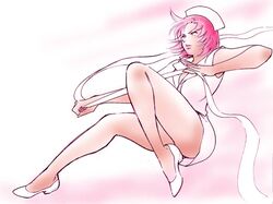  bandages cap_white elite_beat_agents hat high_heels nurse nurse_cap pink pink_hair ribbon shoes short_hair solo 