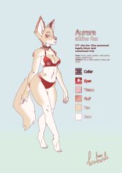  albino anthro aurora_(lushvale) canid canine clothing female fox fur gynomorph hearing_aid intersex light_body light_fur lushvale mammal model_sheet pawpads red_body red_eyes red_fur solo tan_body tan_fur underwear 