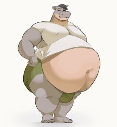  anthro ass belly big_belly big_butt bulge buxim clothed clothing clothing_lift common_hippopotamus hi_res hippopotamid huge_belly huge_butt hyper hyper_belly larger_male male male/male mammal moobs overweight overweight_male shirt shirt_lift size_difference solo topwear 