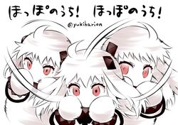  abyssal_ship afterimage colored_skin commentary_request dempsey_roll dress female hajime_no_ippo kantai_collection long_hair mittens northern_ocean_princess red_eyes solo translation_request twitter_username white_hair white_skin yukiharu 