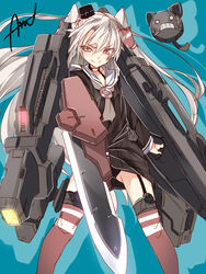  alternate_weapon amatsukaze_(kancolle) black_panties brown_eyes choker commentary_request dress feline female gun gundam gundam_00 gundam_00f gundam_astraea_type-f hair_tubes hat kantai_collection long_hair looking_at_viewer mini_hat mtu_(orewamuzituda) panties sailor_dress short_dress solo striped_clothes striped_thighhighs thighhighs two_side_up underwear weapon white_hair 