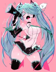  angry aqua_eyes aqua_hair detached_sleeves female gloves green_hair hair_ornament hatsune_miku headphones highres holding koi_wa_sensou_(vocaloid) long_hair megaphone necktie open_mouth pantyhose shirt skirt solo supercell_(band) thighhighs twintails usa37107692 very_long_hair vocaloid 