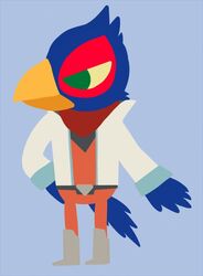  anthro avian belt belt_buckle bird blue_background blue_body blue_feathers boots bottomwear buckle clothing coat falco_lombardi feathers footwear green_eyes grey_clothing grey_footwear grey_shoes male night_in_the_woods nintendo pants parrot red_bottomwear red_clothing red_pants red_shirt red_topwear shirt shoes simple_background solo star_fox thegreatmatsutzu topwear vest white_clothing white_coat white_topwear 