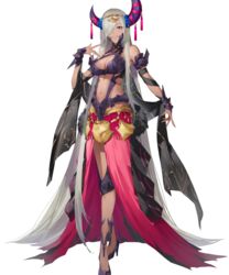  breasts cleavage dark-skinned_female dark_skin female fingernails fire_emblem fire_emblem_engage fire_emblem_heroes full_body hair_over_one_eye hand_up high_heels highres ichibi long_hair long_skirt looking_at_viewer medium_breasts navel non-web_source official_art parted_lips pointy_ears purple_eyes shiny_skin skirt smile solo standing stomach transparent_background very_long_hair white_hair zephia_(fire_emblem) 