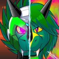  1:1 abstract_background ambiguous_gender anthro black_body black_horn capcom dragon european_mythology euyoshi89 facial_horn glowing glowing_eyes green_background green_body green_hair green_scales grey_body grin hair horn icon looking_at_viewer mega_man_(series) metallic_body mythological_creature mythological_scalie mythology nose_horn orange_background profile pupils purple_background red_background reploid scales scalie serpenna sharp_teeth simple_background slit_pupils smile solo teeth tusks western_dragon white_body yellow_body yellow_scales yellow_sclera 