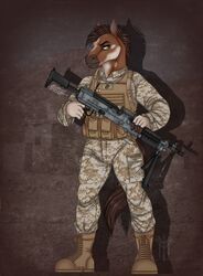  absurd_res anthro battle broderick_longshanks camo camo_print clothing digital_media_(artwork) equid equine full-length_portrait gun hi_res horse m240b male mammal marine marine_corps military military_uniform portrait ranged_weapon solo tactical thehuntingwolf uniform united_states_marine_corps weapon 