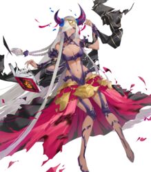  book braid breasts burned_paper burnt_clothes cleavage clenched_teeth dark-skinned_female dark_skin female fingernails fire_emblem fire_emblem_engage fire_emblem_heroes full_body hair_ornament hair_over_one_eye hand_up highres ichibi long_hair long_skirt medium_breasts navel non-web_source official_art open_book parted_lips pointy_ears purple_eyes shiny_skin skirt solo stomach teeth torn_clothes torn_skirt transparent_background very_long_hair white_hair zephia_(fire_emblem) 