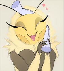  adorable bee bee_girl blossom_(thousandfoldfeathers) caressing cute cute_face disembodied_hands eyelashes eyes_closed female female_only huge_breasts looking_down pet petting pink_eyes question_mark solo solo_female tagme thousandfoldfeathers wholesome yellow_hair yellow_skin 