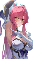  absurdres aemeath_(wuthering_waves) aett_(hayp5725) arm_up armpit_focus armpits blush bodysuit breasts cleavage elbow_gloves female gloves hair_ornament heart highres large_breasts long_hair pink_hair presenting_armpit smile solo star-shaped_pupils star_(symbol) symbol-shaped_pupils tacet_mark_(wuthering_waves) upper_body white_bodysuit white_gloves wuthering_waves yellow_eyes 