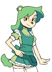  2025 5_fingers aliya_(kunshikter) anthro biped black_eyebrows black_eyes black_nose breasts canid canine canis chicknscratchr closed_smile clothed clothed_anthro clothed_female clothing domestic_dog dress ear_piercing ear_ring eyebrows eyelashes female female_anthro fingers frilly frilly_clothing frilly_dress front_view green_clothing green_dress green_ears green_hair green_tail hair hand_on_hip hand_on_own_hip hi_res humanoid_hands kunshikter legwear long_hair looking_at_viewer maid_uniform mammal mouth_closed multicolored_clothing multicolored_dress piercing portrait ring_piercing short_dress short_sleeves simple_background small_breasts smile smiling_at_viewer snout solo standing tail tan_inner_ear tasqyn_studio thigh_highs three-quarter_portrait two_tone_clothing two_tone_dress uniform white_background white_clothing white_dress white_legwear white_thigh_highs 