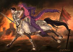  absurd_res anthro armor battle breghar_(drakengarth) centaur dragon equid equid_taur european_mythology fionn_(drakengarth) greek_mythology hi_res hooves humanoid_taur lykostherium male mammal mammal_taur melee_weapon mythological_creature mythological_scalie mythology polearm riding riding_on_back scalie spear sword tail taur weapon 