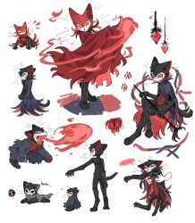  2026 5_fingers aaasakawa ambiguous_gender anthro biped black_body black_eyes black_fur black_nose cloak clothing disembodied_hand ellipsis empty_eyes felid feline feral fingers fire fluffy fluffy_tail fur grey_body grey_fur grimm_(hollow_knight) grimmchild_(hollow_knight) group hi_res holding_another holding_object holding_staff hollow_knight_(franchise) inner_ear_fluff lying mammal mouth_closed nightmare_king_grimm_(hollow_knight) on_front on_ground open_mouth open_smile pawpads quadruped red_body red_cloak red_clothing red_eyes red_fur simple_background sitting smile sparkles speech_bubble staff standing tail team_cherry tongue tuft white_background 