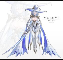  1356497576 absurdres alternate_breast_size_(larger) alternate_costume boots breasts character_name chinese_commentary commentary_request elbow_gloves female gloves grey_hair hair_ornament hair_over_one_eye hat highleg highleg_leotard highres holding holding_sword holding_weapon leotard letterboxed long_hair looking_at_viewer medium_breasts mornye_(wuthering_waves) red_eyes solo sword thigh_boots weapon white_boots white_gloves white_leotard witch_hat wuthering_waves zoom_layer 