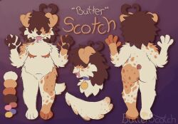  anthro bodily_fluids brown_hair bwuhterscotch canid canine canis collar domestic_dog drooling fangs fluffy fur hair herding_dog hi_res male mammal mastectomy_scar model_sheet old_english_sheepdog pastoral_dog saliva scar scotch(bwuhterscotch) sheepdog short_hair slightly_chubby solo teeth trans_(lore) trans_man_(lore) white_body white_fur 