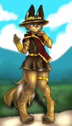  2023 african_wild_dog ancient_greece ancient_rome anthro armband armlet augustus_(j-naz) belt bent_legs blurred_background brown_body brown_eyes canid canine cape claws clothed clothing cloud colored detailed digit_ring digital_media_(artwork) feet femboy feminine_pose footprint footwear fur gold_(metal) gold_jewelry gold_ring grass greek greek_clothing hand_on_chin hat headgear headwear hi_res j-naz jewelry landscape laurel_wreath leg_strap legband looking_at_viewer male mammal markings mountain path pawpads pawprint paws pinup plant pose ring rock rope rope_belt sandals shaded smile smiling_at_viewer smirk smirking_at_viewer solo spots spotted_body spotted_fur spotted_markings spotted_tail tail tail_markings toe_claws toe_ring toes toga 