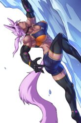  abs absurdres animal_ear_fluff animal_ears ass bike_shorts black_choker black_gloves black_thighhighs breasts choker cleavage climbing commentary_request cyborg dantera_rina dark-skinned_female dark_skin elbow_gloves female fingernails gloves highres huge_breasts hutago light_purple_hair long_tail medium_hair muscular muscular_female obliques original pink_eyes ponytail rock_climbing scar scar_across_eye scar_on_face sharp_fingernails solo sports_bra sweat tail thighhighs two-tone_sports_bra wolf_ears wolf_tail 