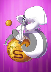  anthro big_breasts black_body black_fur blue_eyes breasts chloe_sinclaire clothed clothing conditional_dnp crossed_legs dress female footwear fur hair high_heels jollyjack looking_at_viewer looking_back mammal mephitid off_shoulder ponytail sitting skunk solo text white_body white_fur white_hair 