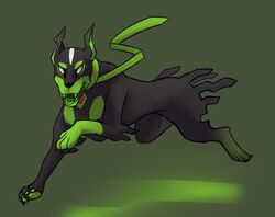  animal_focus canine claws commentary english_commentary fangs full_body grey_background jumping no_humans pokemon pokemon_(creature) simple_background solo staurolith zygarde zygarde_(10) 