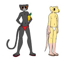  3_toes 4_fingers anthro areola bared_teeth biped black_body black_fur black_nose black_tail brown_tail carl_(skeletronic) cheek_tuft chest_tuft clancy_(skeletronic) clothed clothed_anthro clothed_male clothing collarbone colored digital_drawing_(artwork) digital_media_(artwork) domestic_cat duo facial_tuft feet felid feline felis fingers food footwear fruit fur grey_areola grey_body grey_fur grey_nipples grin happy humanoid_feet humanoid_hands long_tail male male_anthro mammal multicolored_body multicolored_clothing multicolored_fur murid murine navel nipples no_shading orange_sclera pineapple pink_areola pink_feet pink_hands pink_nipples pink_nose pink_tail plant plantigrade pupils rat red_clothing rodent sandals shoes simple_background skeletronic skinny skinny_anthro skinny_male small_nose smile speedo standing swimwear tail toes tuft white_background white_clothing 