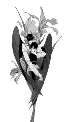  2boys benkdjjituibot black_coat black_eyes black_hair black_shirt black_wings closed_eyes coat collared_shirt curtained_hair demon_horns encasement eye_print feathered_wings flower full_body grabbing_another&#039;s_chin hair_between_eyes hand_on_another&#039;s_chin head_tilt highres horns kim_dokja lily_(flower) looking_at_viewer multiple_boys multiple_scars omniscient_reader&#039;s_viewpoint outstretched_arm pinned popped_collar restrained scar scar_on_face secretive_plotter shirt short_hair smile white_coat wings 