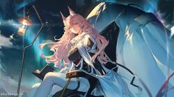  animal_ear_fluff animal_ears arknights aurora black_dress book breasts closed_mouth cloud dadijiji dress female hair_between_eyes highres jacket lantern layered_sleeves long_sleeves looking_at_viewer medium_breasts on_chair open_book outdoors pantyhose pink_hair pozyomka_(arknights) pozyomka_(snowy_plains_in_words)_(arknights) puffy_short_sleeves puffy_sleeves red_eyes short_over_long_sleeves short_sleeves sitting sky solo star_(sky) starry_sky tent white_jacket white_pantyhose 