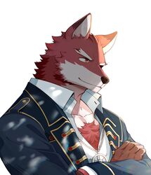  anthro body_hair canid canine chest_hair chest_tuft clothing diederich_olsen dxmdwq764027 fur hi_res knights_college male mammal mature_male muscular muscular_anthro muscular_male red_body red_fur solo teacher tuft uniform 